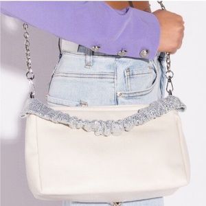 Stasia Ice: Creamy White Rhinestone Strap Hand Bag Chain Crossbody Bag